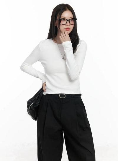 basic-round-neck-long-sleeve-top-if520 / White