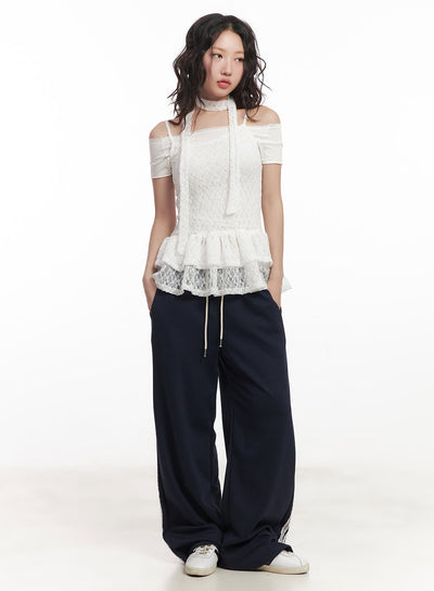 frill-lace-off-shoulder-cami-top-with-scarf-ca521 / White