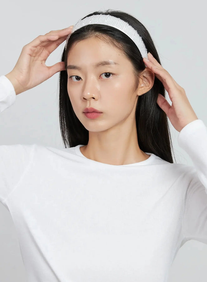 beaded-hairband-in525 / White
