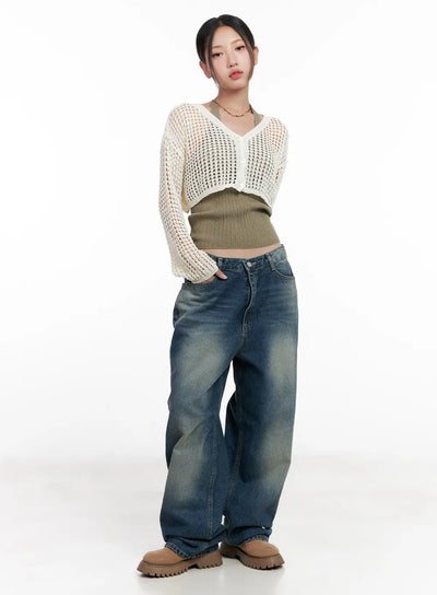 mesh-long-sleeve-cropped-cardigan-cl521 / White