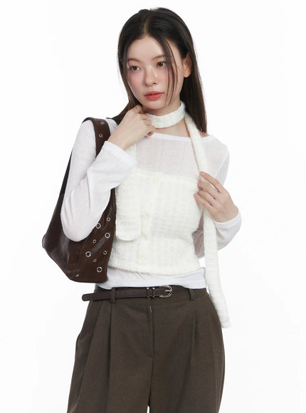 elegant-layered-top-and-scarf-set-cj506 / White