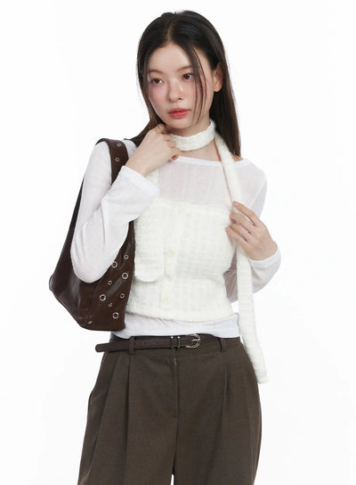 elegant-layered-top-and-scarf-set-cj506 / White