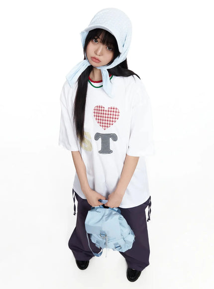 plaid-lost-graphic-oversized-t-shirt-ia523 / White