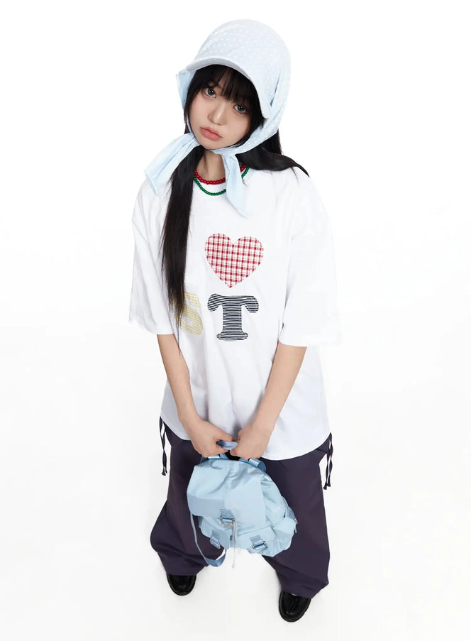 plaid-lost-graphic-oversized-t-shirt-ia523 / White