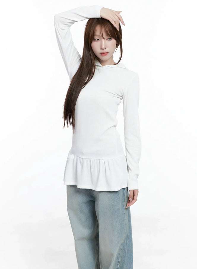 frill-ribbed-hoodie-cs501 / White