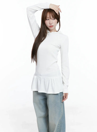 frill-ribbed-hoodie-cs501 / White