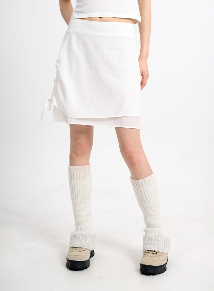 one-side-drawstring-midi-skirt-cm415 / White