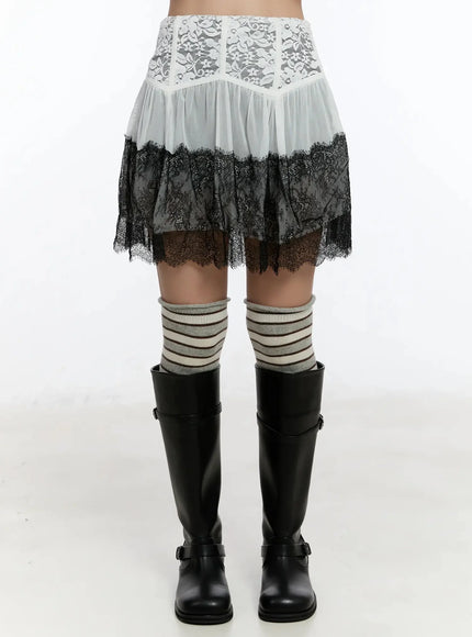 double-color-lace-skirt-im509 / White