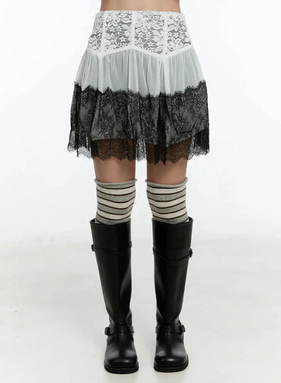 double-color-lace-skirt-im509 / White