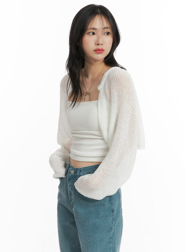 hollow-out-knit-bolero-om412 / White