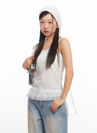 sheer-frill-trim-lace-cami-top-ia524 / White