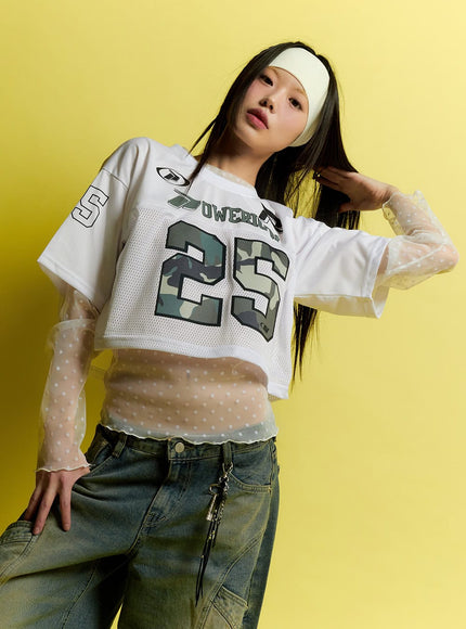 Camo Mesh Crop Jersey Top CM513