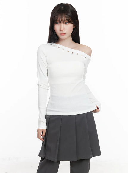 one-shoulder-long-sleeve-top-cf523 / White