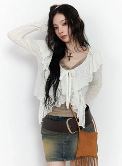 sheer-ruffle-ribbon-cardigan-cm518 / White