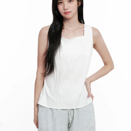 back-tie-square-neck-tank-cl516 / White