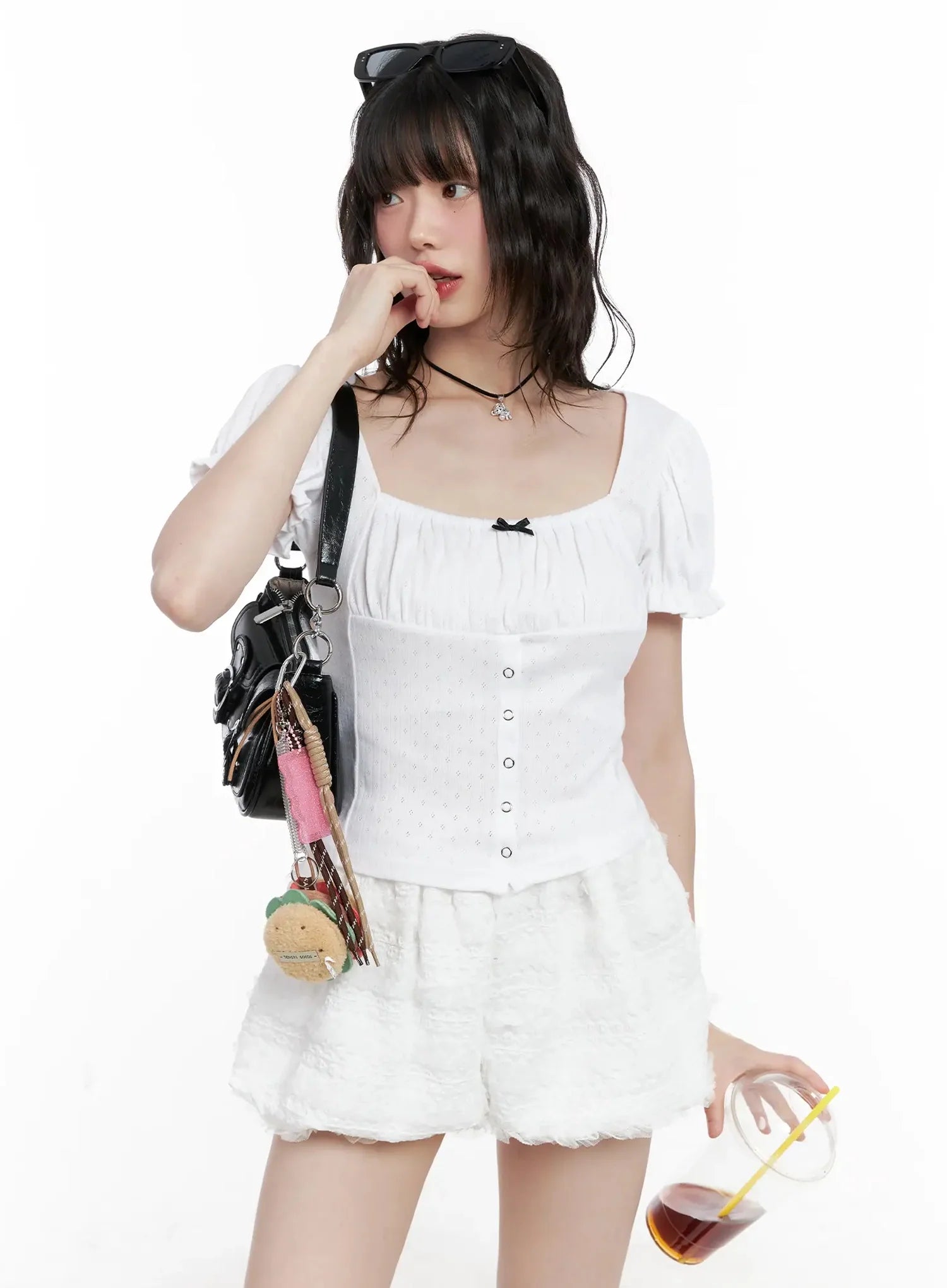 ribbon-detail-puff-sleeve-top-il528 / White