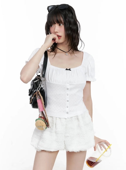 ribbon-detail-puff-sleeve-top-il528 / White