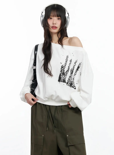 off-shoulder-graphic-sweatshirt-f516 / White