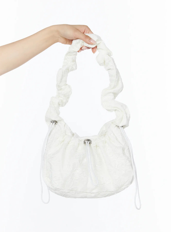ruched-handle-drawstring-bag-cd805 / White