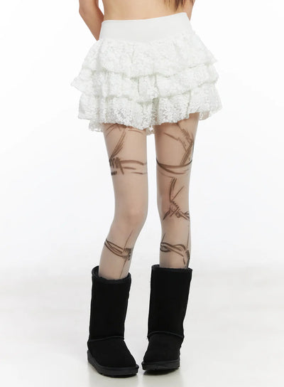 floral-lace-ruffle-mini-skirt-cd518 / White
