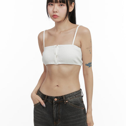 ribbed-button-crop-tank-top-oo401 / White