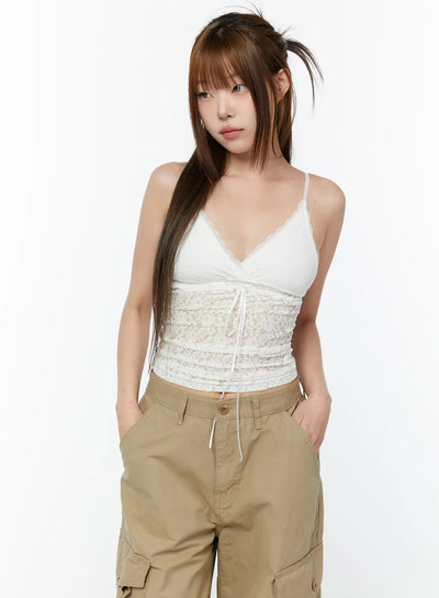 sheer-lace-front-tie-tank-cy519 / White