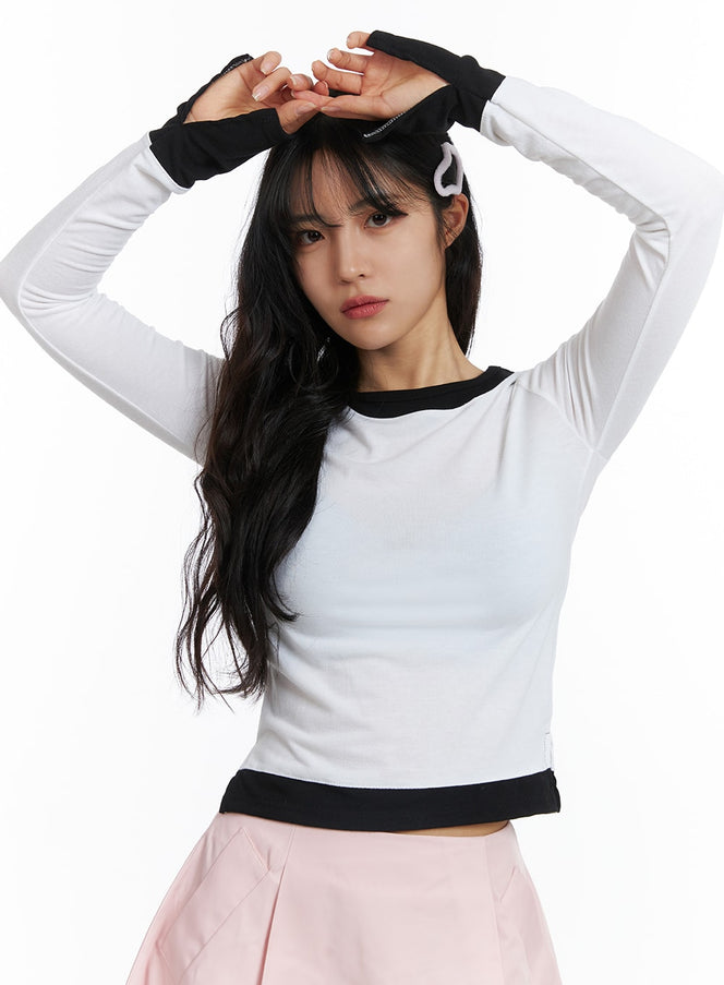 fake-two-piece-round-neck-top-oj429 / White