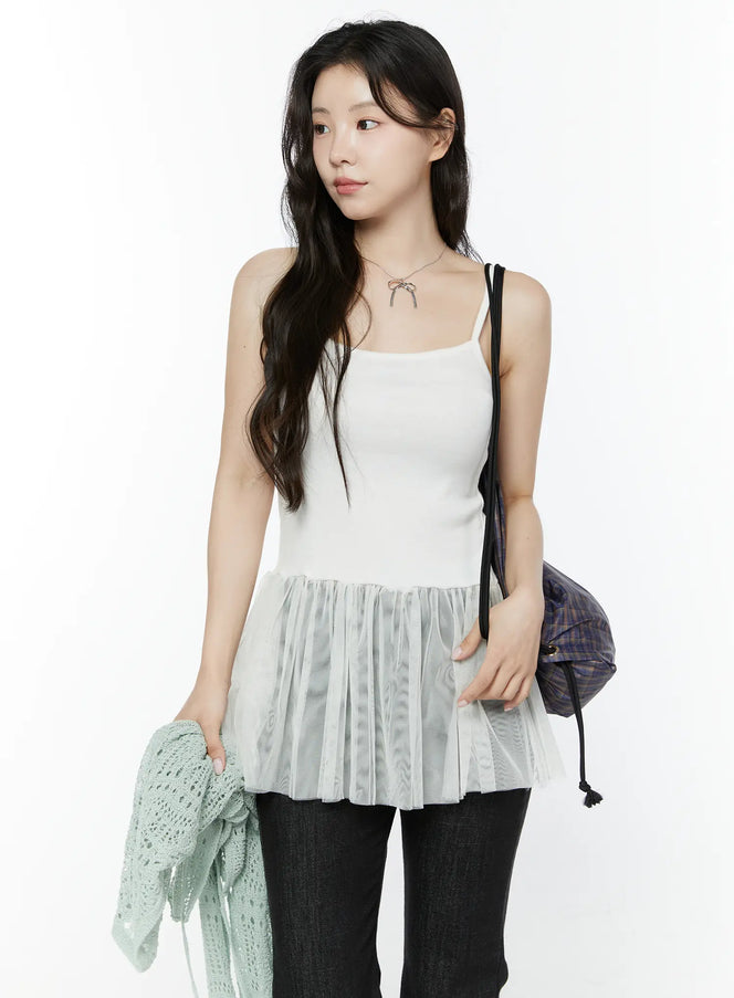 tulle-layered-cami-top-iy511 / White