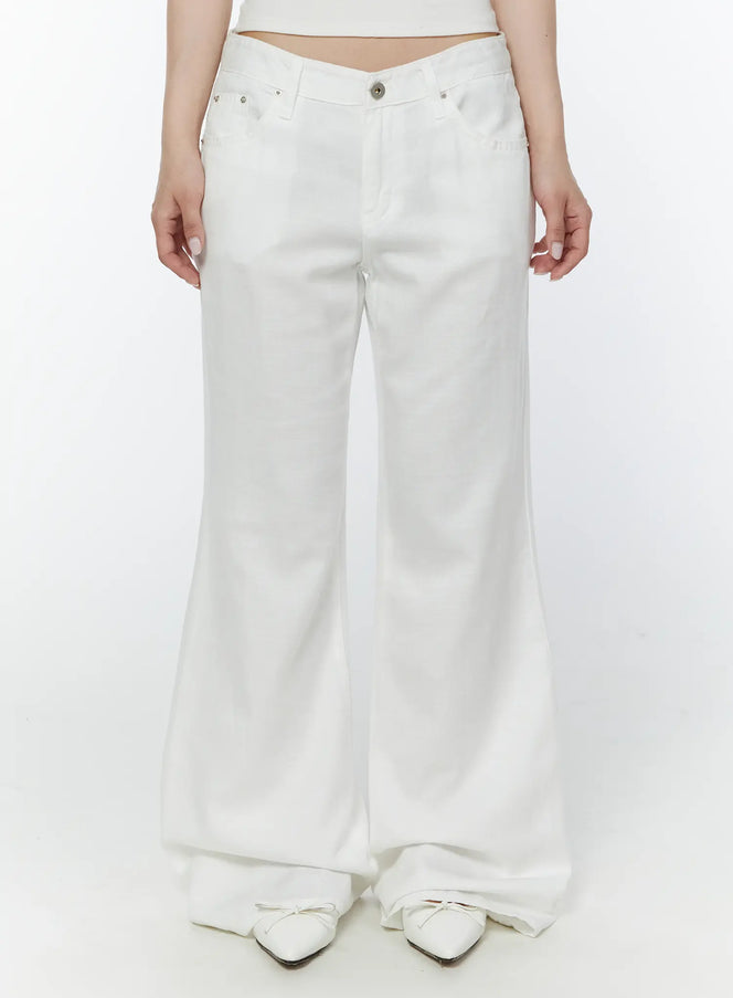 summer-cotton-bootcut-pants-iy507 / White