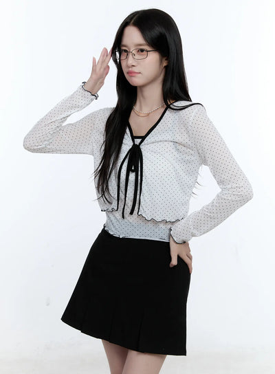 sheer-polka-dot-cami-and-cardigan-set-cg513 / White