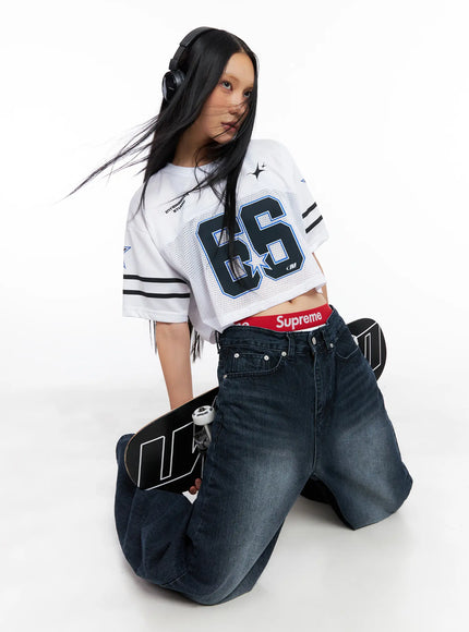 graphic-mesh-cropped-jersey-cl530 / White