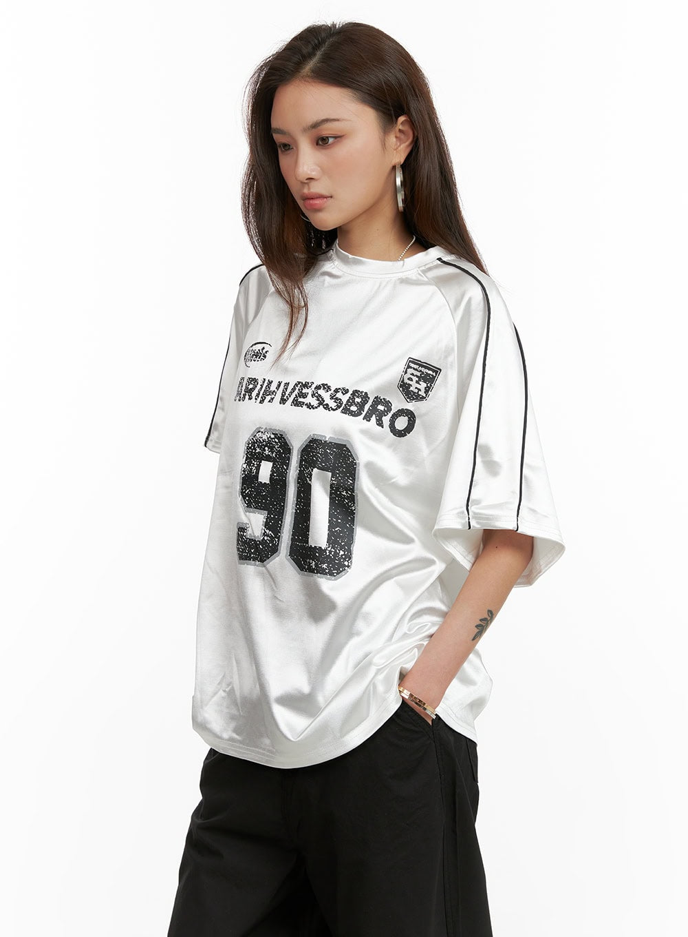metallic-oversized-tee-cy431 / White