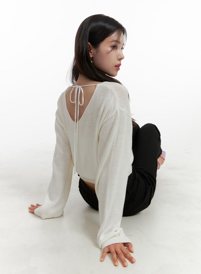 v-neck-back-strap-knit-top-oa419 / White