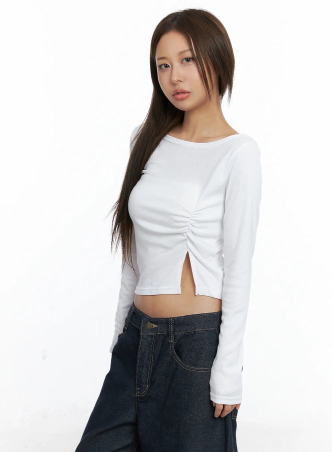 side-slit-long-sleeve-crop-top-cs505 / White