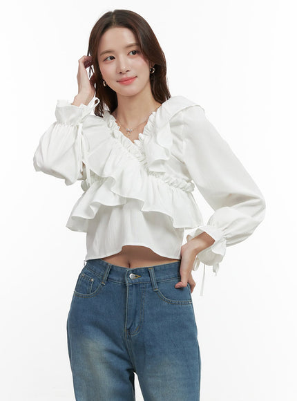 long-sleeve-frill-detail-blouse-oo421 / White