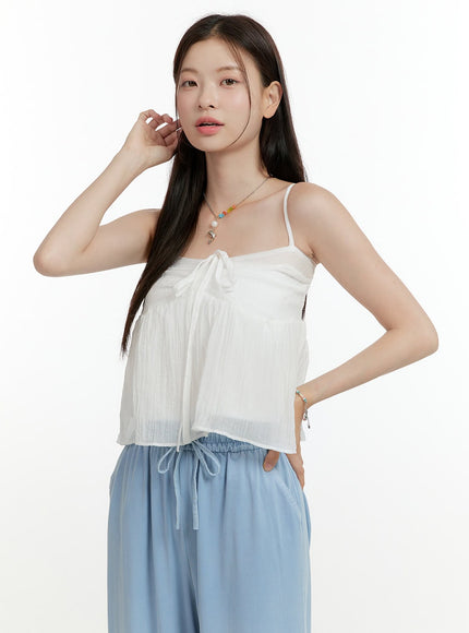 ribbon-shirred-crop-cami-top-ol424 / White