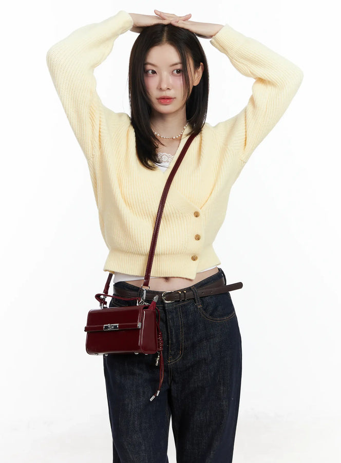 chic-v-neck-wrap-knit-cardigan-if520 / Yellow