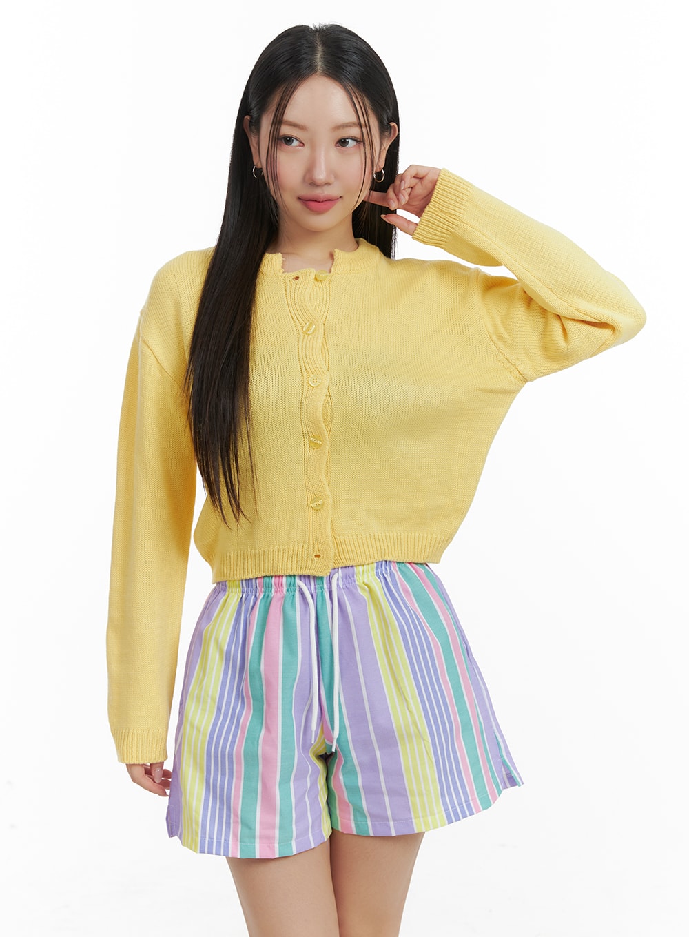 basic-buttoned-cardigan-om429 / Yellow
