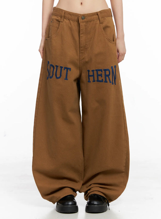 graphic-wide-leg-pants-cc1109 / Beige