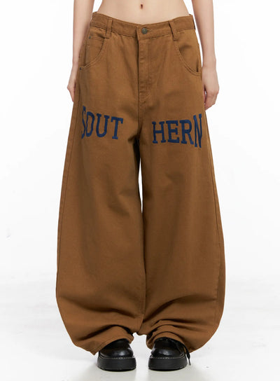 graphic-wide-leg-pants-cc1109 / Beige