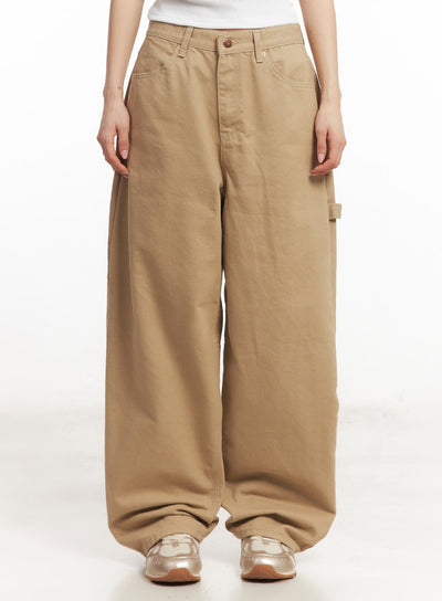 patched-carpenter-wide-leg-pants-ca504 / Beige
