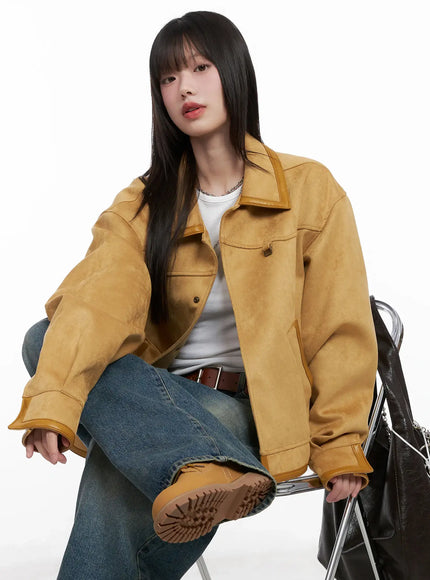 western-suede-collared-jacket-cg518 / Beige