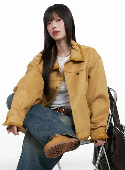 western-suede-collared-jacket-cg518 / Beige