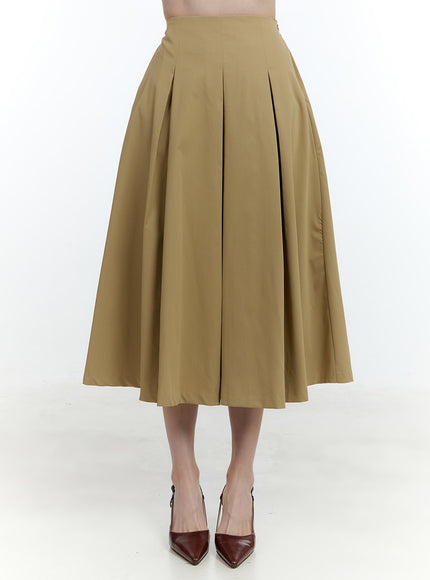 flared-pintuck-midi-skirt-cf503 / Beige