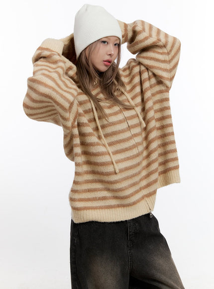 cozystripe-zip-hood-sweater-cn425 / Beige