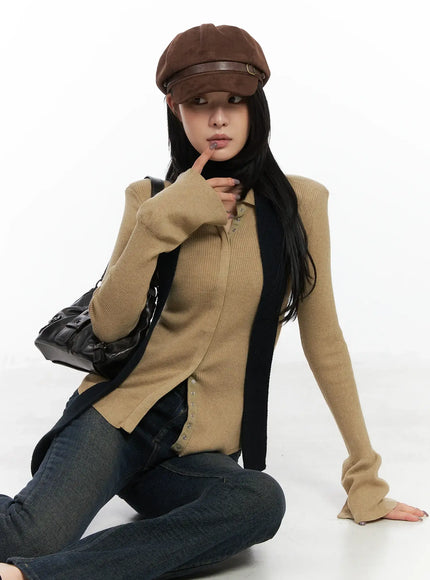 button-up-knit-shirt-cd502 / Beige