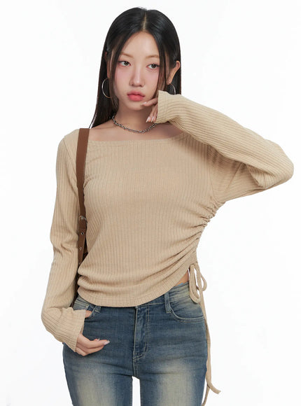 ruched-long-sleeve-top-cs502 / Beige