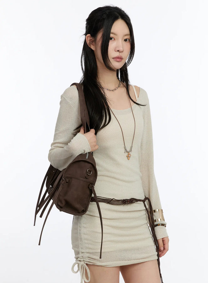 string-knit-long-sleeve-dress-ca506 / Beige