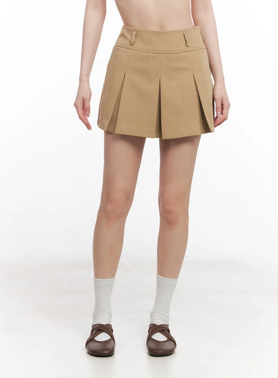 high-waist-pleated-mini-skirt-cu511 / Beige