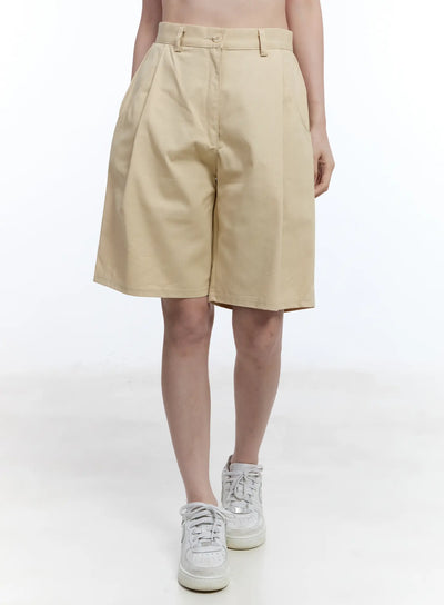 pintuck-wide-fit-shorts-cu513 / Beige